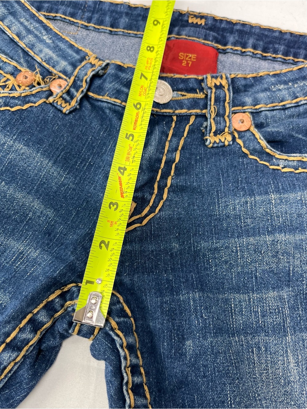 Y2K True Religion Dark Blue Denim Bootcut Jeans with Gold Stitching - Picture 5 of 7